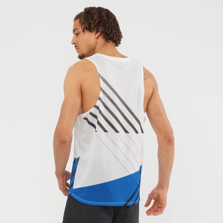 White / Blue Salomon Sense Aero Singlet Men's Tanks | PH 21850C